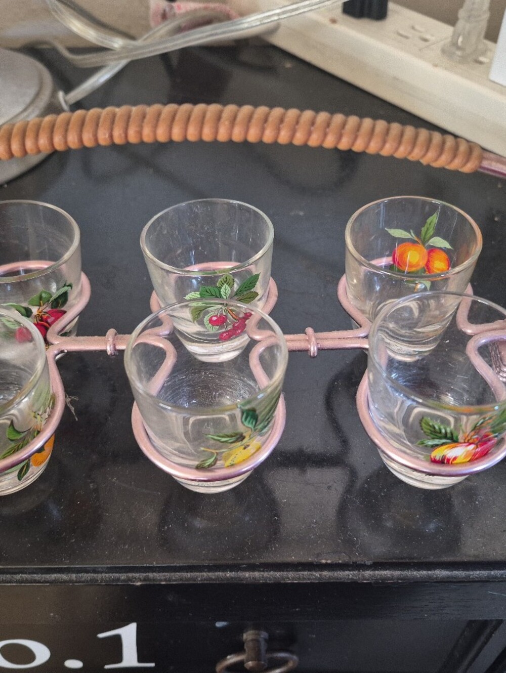 MCM Anchor Hockung Shot Glass Set Metal Holder 1950s